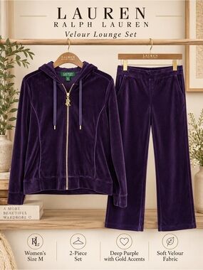 Lauren Ralph Lauren Purple Velour 2-Piece Tracksuit Set Women’s Medium